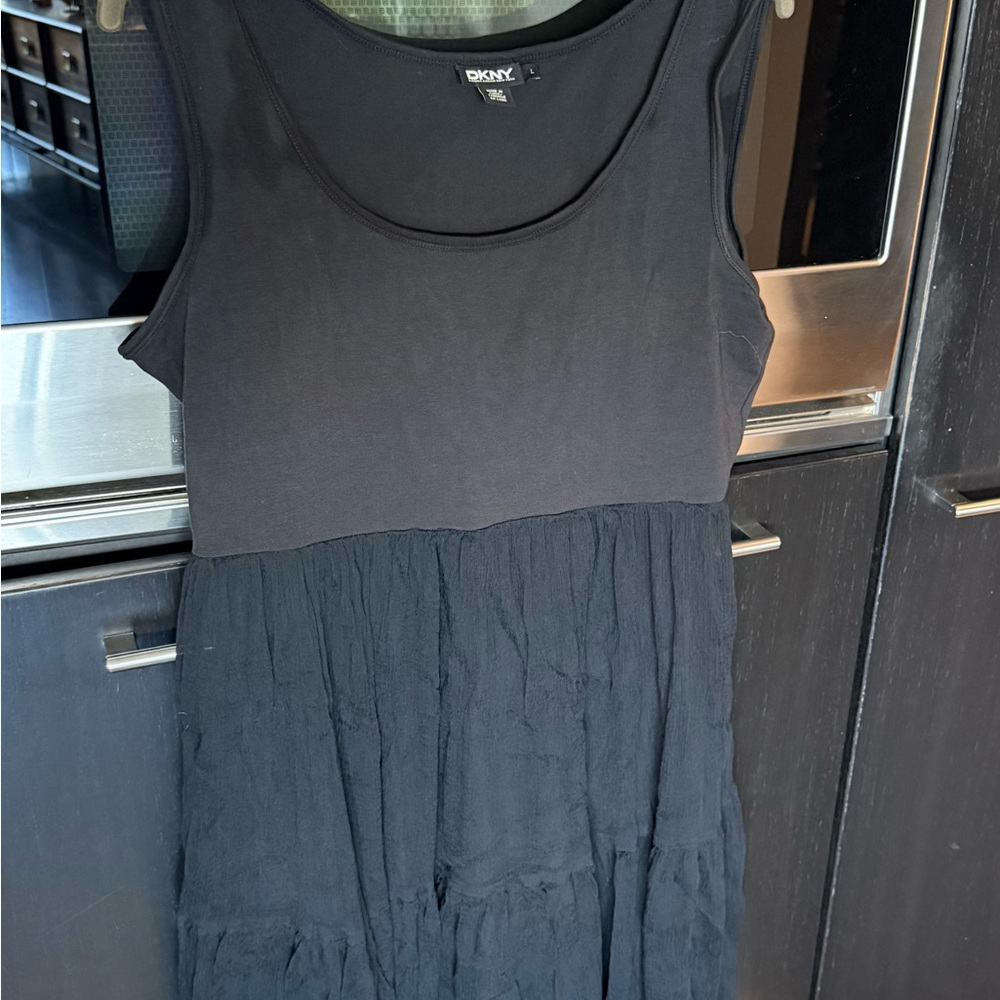 DKNY Black Tiered Ruffled Midi Sundress